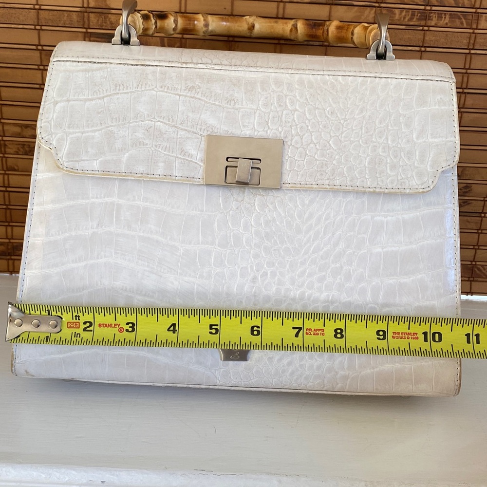 Elaine Turner Croc-Embossed Leather Handbag with Bamboo Top Handle, White - Picture 9 of 10